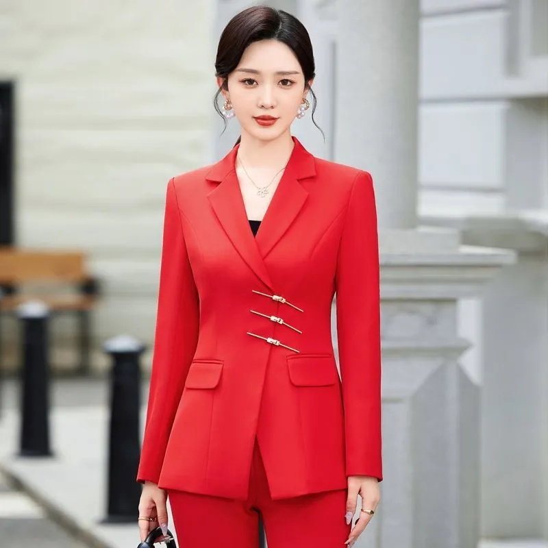 Women Formal Wear Black And White - 2025 แฟชั่นสีขาวสีแดงสีดําเสื้อแจ็คเก็ต Blazer และกางเกงกางเกงผู้หญิงหญิงสุภาพสตรีทํางานอย่างเป็นทางการ 2 ชิ้นชุด