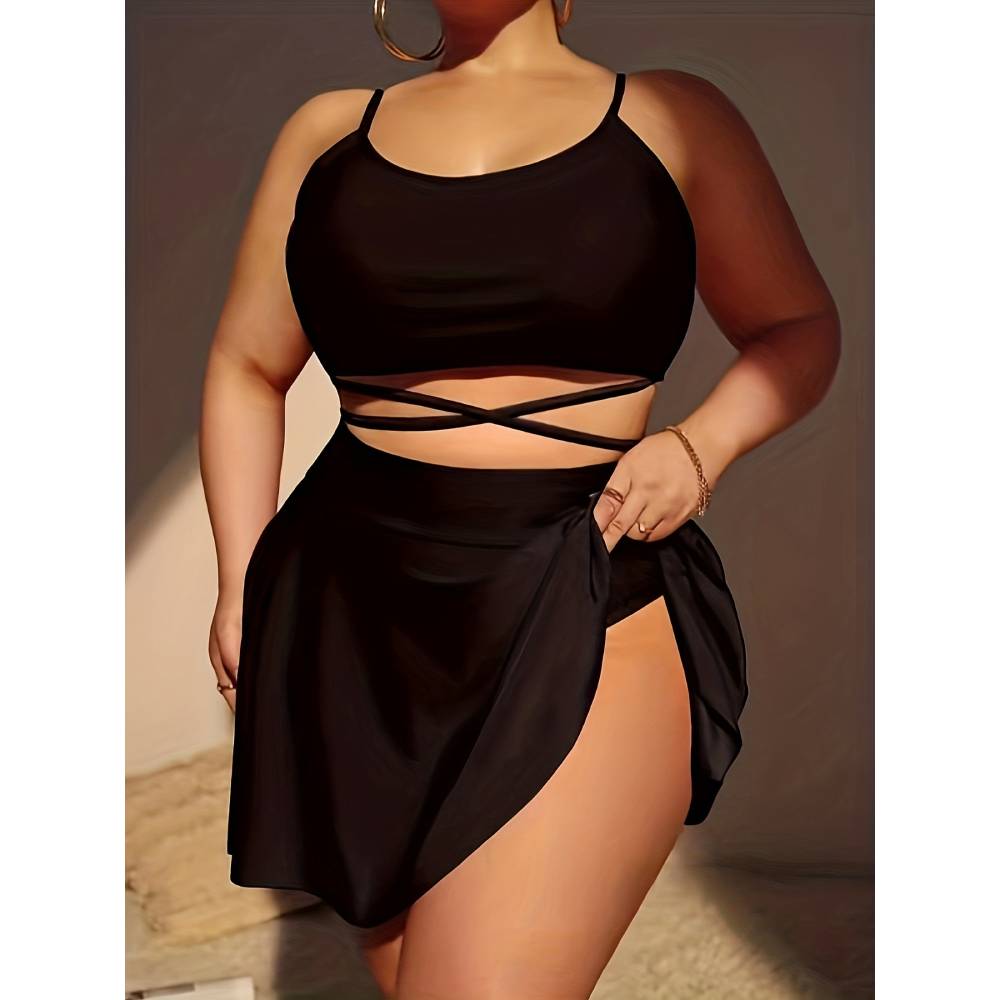 Monochrome Suit Set - Cikini-ชุดว่ายน้ำขาวดำสำหรับผู้หญิงกระโปรงเอวสูงโอเวอร์ไซส์บิกินี่สามชิ้นแยกชุดว่ายน้ำชุดว่ายน้ำฤดูร้อน