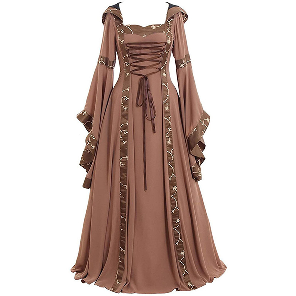 Women'S Gothic Formal Wear - ชุดคอสเพลย์ลำลองสำหรับผู้หญิง สไตล์โกธิค สีกากี แขนกระดิ่ง แต่งเชือกผูก เหมาะสำหรับหลากหลายโอกาส