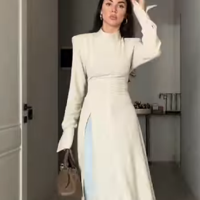 Formal Wear Women Us - เดรสยาวคอสูงแขนยาวสำหรับผู้หญิง ดีไซน์หรูหรา ช่วยกระชับสัดส่วน พร้อมชายกระโปรงผ่า เหมาะสำหรับออกเดท งานเลี้ยงกลางคืน