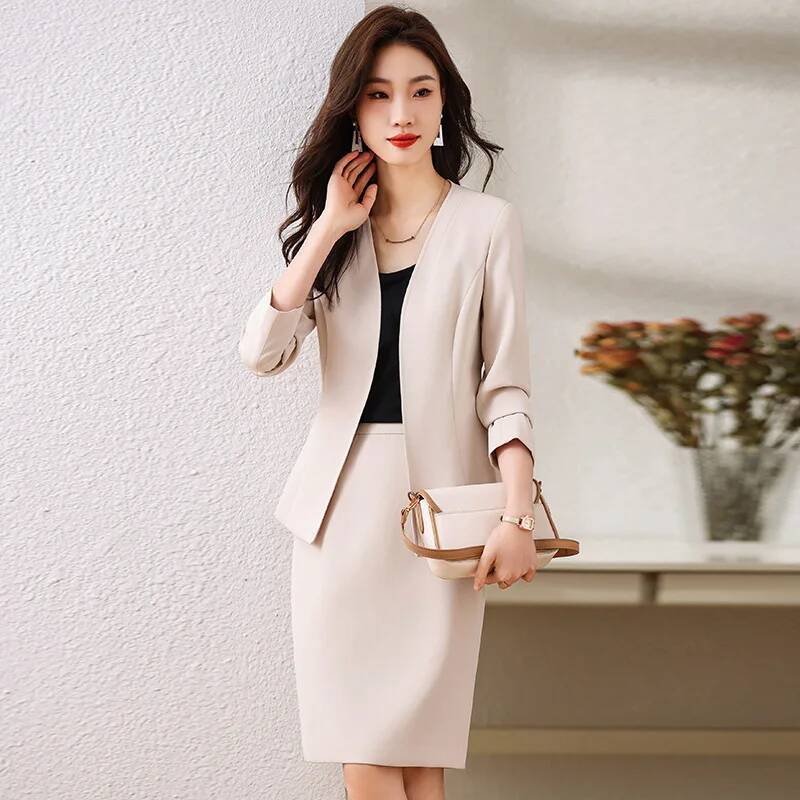 Women Formal Wear Blazer Set - ชุดสูทธุรกิจสตรีแบบเป็นทางการพร้อมกระโปรงและเสื้อแจ็คเก็ต สไตล์ OL เสื้อเบลเซอร์มืออาชีพสำหรับผู้หญิง สไตล์ OL