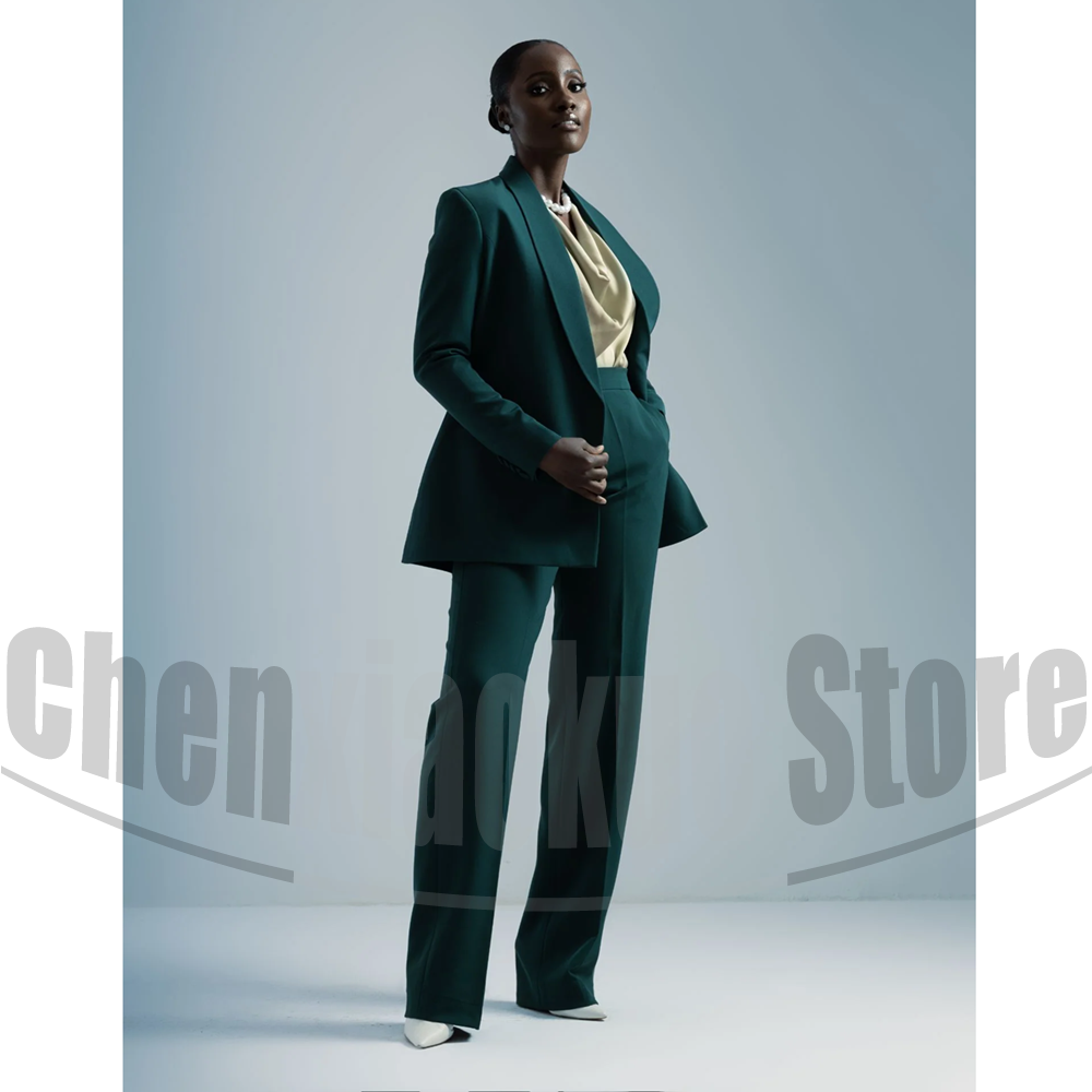 Women Formal Wear Pants - ชุดสูทผู้หญิง เสื้อเบลเซอร์คาดเข็มขัดและกางเกงขายาวทรงกว้าง 2 ชิ้น ชุดทำงานหรูหราสำหรับงานเลี้ยง ออกแบบปกเสื้อแบบ