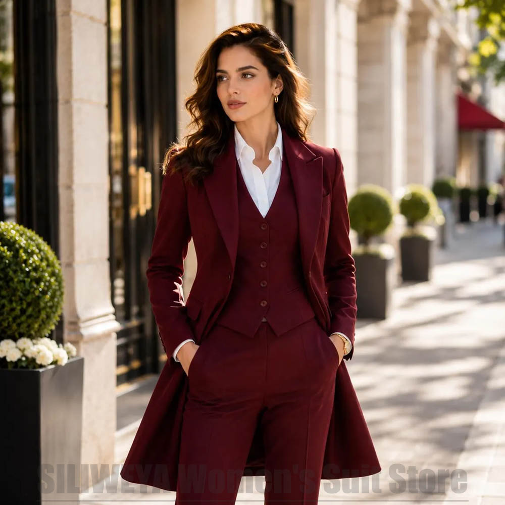 Women Formal Wear Pants - ชุดสูทผู้หญิง 3 ชิ้น ดีไซน์หรูหรา ปกแหลม กระดุมแถวเดียว