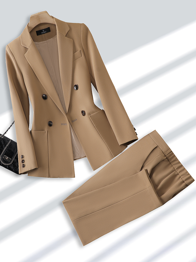 Women Formal Wear Pants - ชุดสูททำงานแฟชั่นสำหรับผู้หญิงชุด2ชิ้นพร้อมกระเป๋าชุดสูททำงานธุรกิจสำนักงานและกางเกงสีเบจสีดำสีกากี