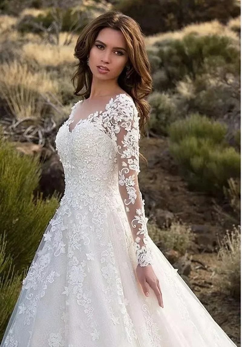 Formal Wear Women Us - ผู้หญิงแขนยาว V คอลูกไม้ความยาวชั้นเจ้าสาวเสื้อผ้าสีขาวแฟชั่นปาร์ตี้โบสถ์สวมใส่อย่างเป็นทางการชุด Elegant ชุดอย่างเป็นทางการ