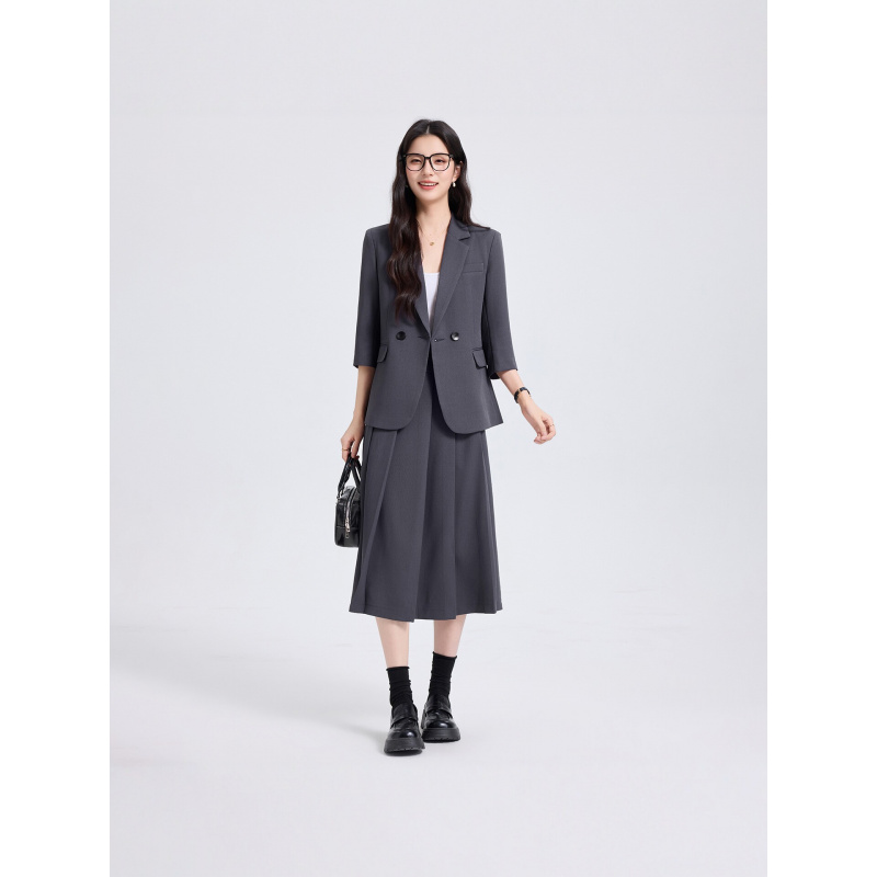 Women Formal Wear Pants - ชุดสูทสีน้ำเงินกรมท่าสำหรับผู้หญิง สำหรับฤดูใบไม้ผลิและฤดูใบไม้ร่วง ชุดทำงานสัมภาษณ์แบบมืออาชีพ แขนสามส่วน สองชิ้น