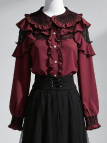 Formal Wear Japan Women - เสื้อเชิ้ตสไตล์ฮาราจูกุน่ารักสำหรับผู้หญิง ตกแต่งโบว์และลูกไม้ น้ำหนักเบา ใส่สบายๆ ได้ทุกวัน สไตล์แฟรี่คอร์