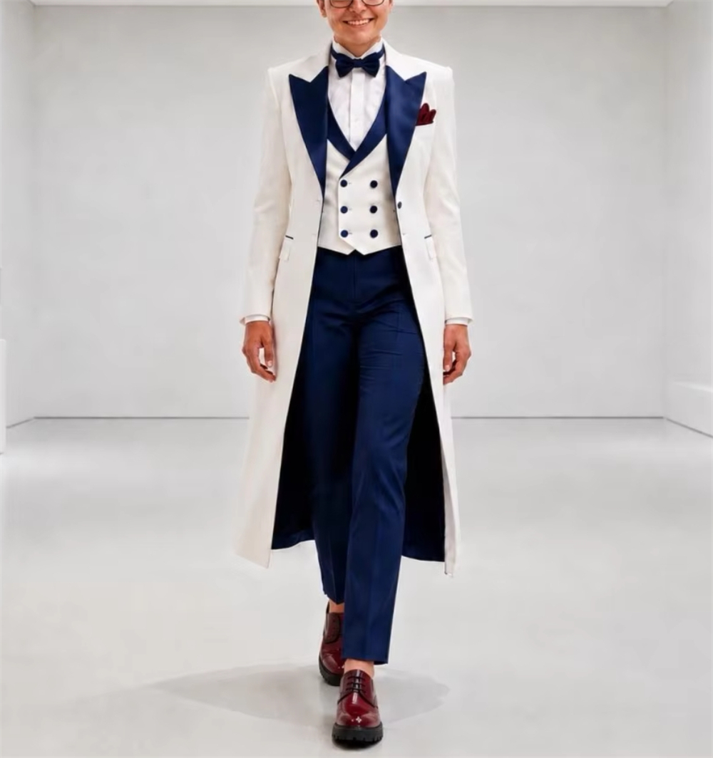 Formal Wear Women Us - เสื้อแจ็คเก็ตสีน้ำเงินกรมท่าขาวสำหรับผู้หญิง ชุดสูทหรูหรา ตัดเย็บอย่างประณีต เหมาะสำหรับใส่ทำงานหรือเป็นชุดไปงานแต่งงาน เสื้อเบลเซอร์สำหรับสุภาพสตรี (เฉพาะเสื้อแจ็คเก็ต)