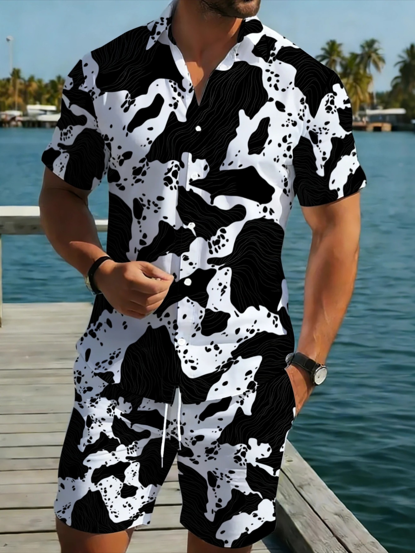 ชุดเซ็ตผู้ชายลายกราฟิกพรางตัวแ - Monochrome Suit Set บทวิจารณ์และราคา