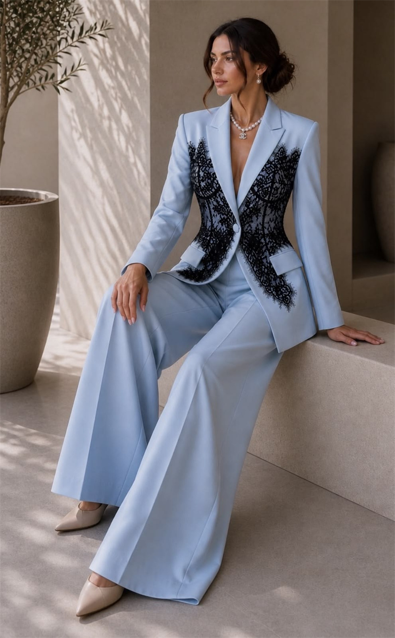 แฟชั่นชุดสูทผู้หญิงสีฟ้าชุด 2  - Women Formal Wear Blazer Set บทวิจารณ์และราคา