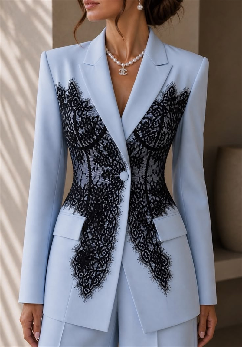 แฟชั่นชุดสูทผู้หญิงสีฟ้าชุด 2  - Women Formal Wear Blazer Set บทวิจารณ์และราคา