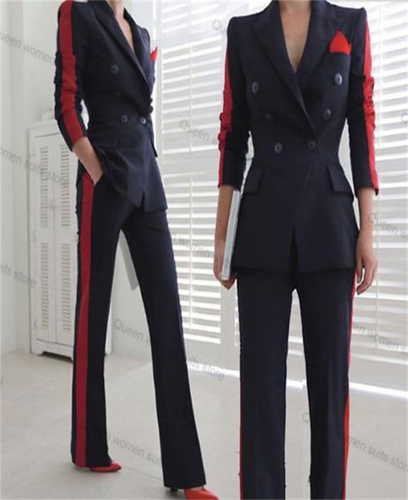 สีแดงสีดําฤดูใบไม้ร่วงผู้หญิงช - Women Formal Wear Blazer Set บทวิจารณ์และราคา