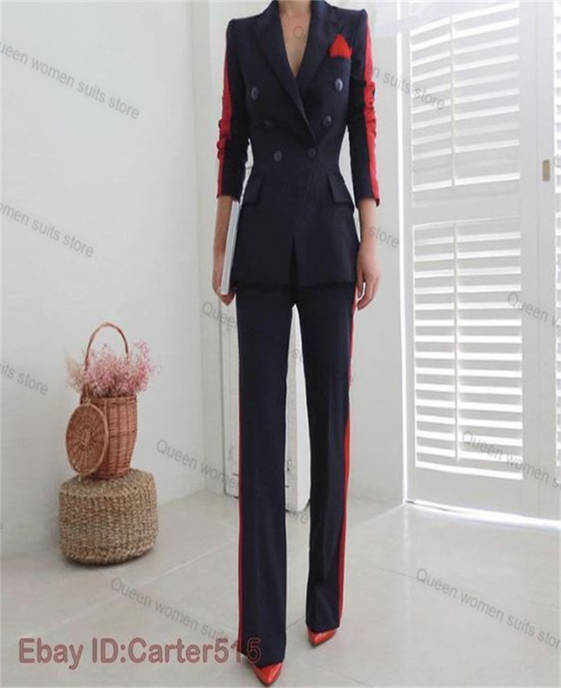 สีแดงสีดําฤดูใบไม้ร่วงผู้หญิงช - Women Formal Wear Blazer Set บทวิจารณ์และราคา