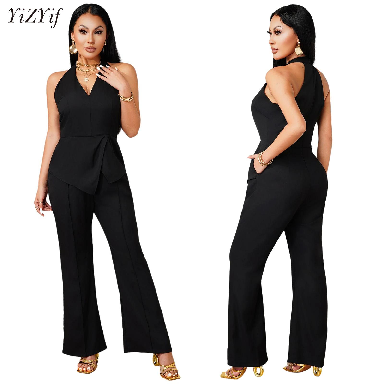 จั๊มสูทคอวีแขนกุดพร้อมดีไซน์ผ้ - Women Formal Wear Pants บทวิจารณ์และราคา