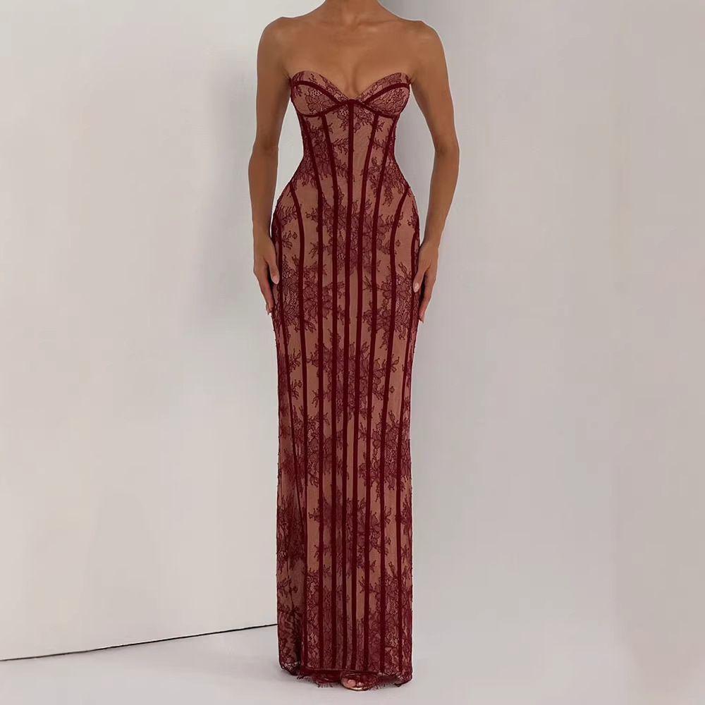 เดรสยาวทรงบอดี้คอนแบบไร้สายสำห - Formal Wear Women Us บทวิจารณ์และราคา